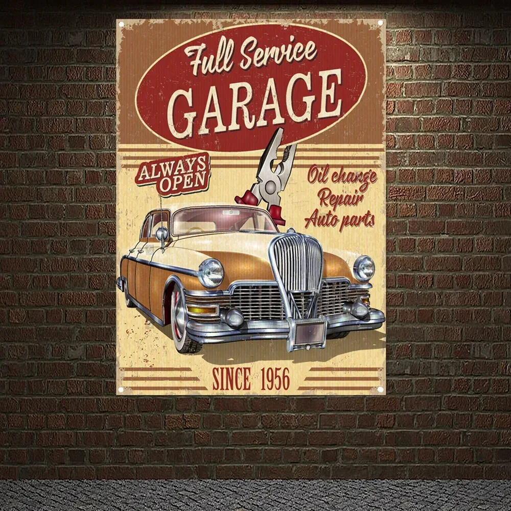 Auto Repair Shop Open - Poster Garasi Terbuka Sepanjang Waktu, Layanan