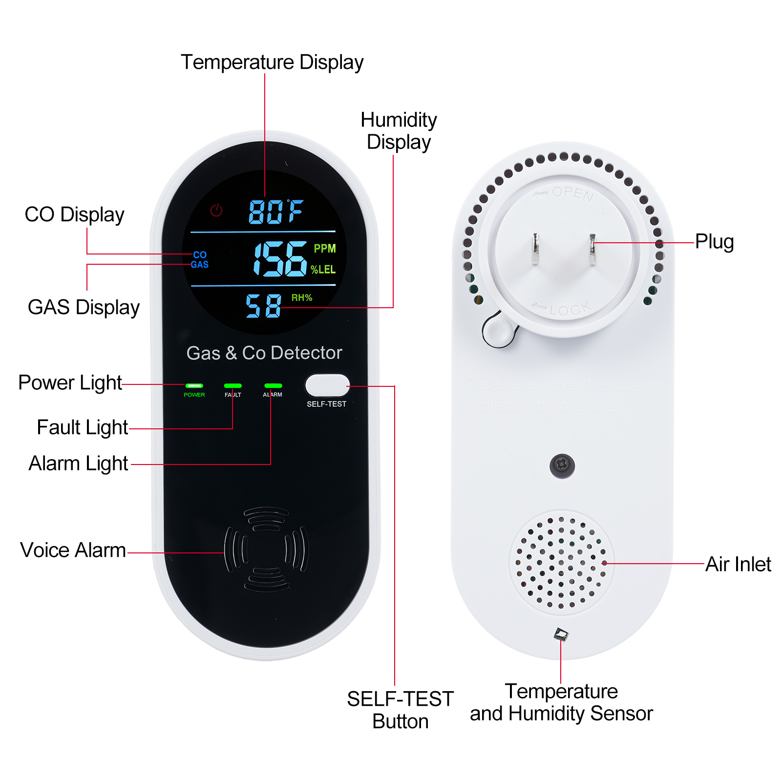 Alarm Monitor CO 4 in 1 dengan - Smoke Leak Detector ulasan dan harga